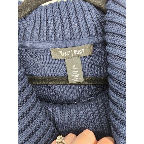 WHBM Navy Blue Braided Knit Dolman Sleeve Cowl-Neck Sweater Size M - Picture 4 of 4